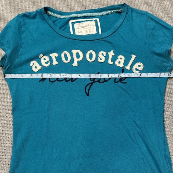 Aeropostale Womens Blue Graphic T-Shirt "New York" Embroidered Logo Medium - Picture 9 of 12